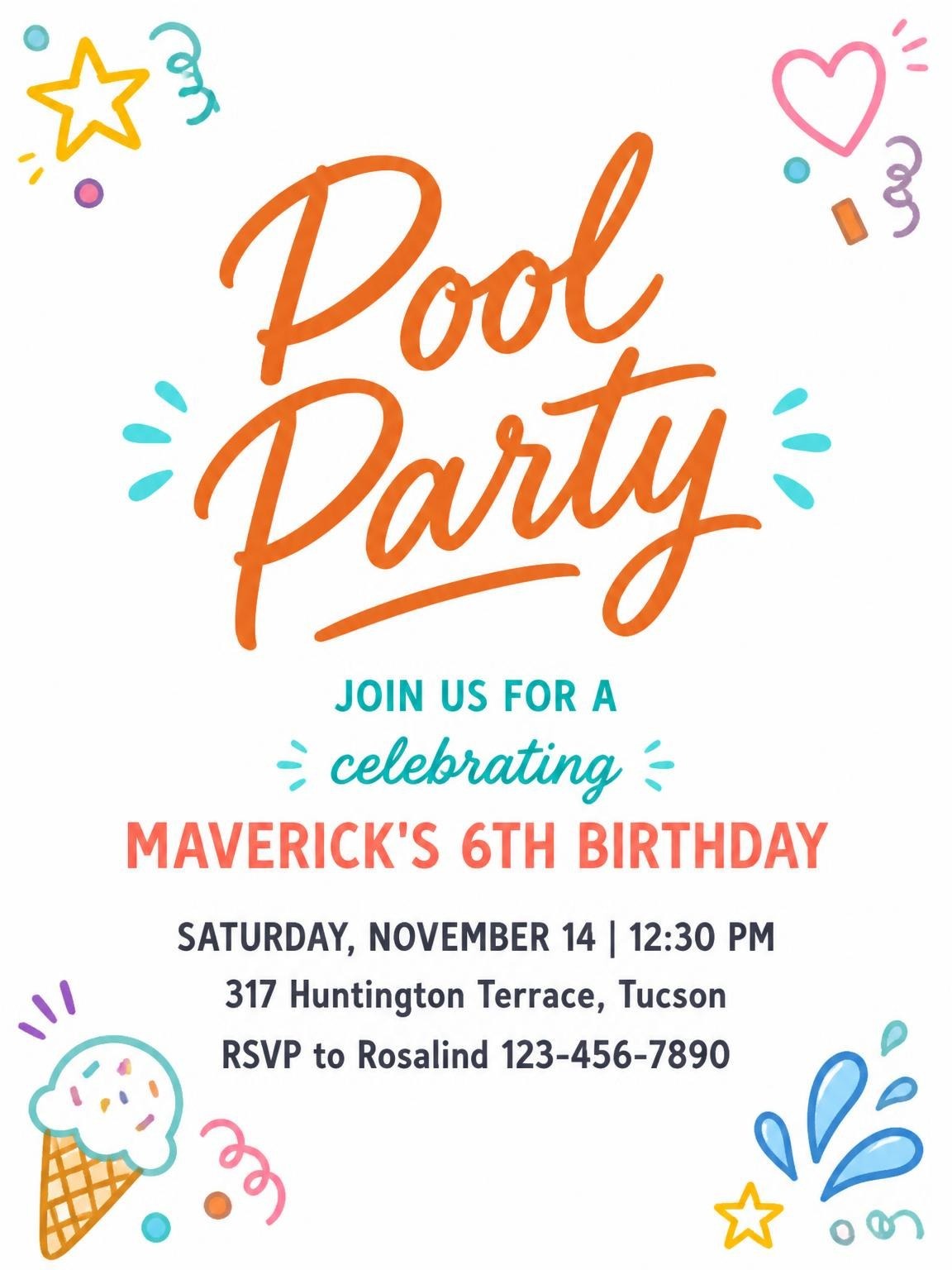 Colorful Doodle Pool 6th Birthday Party
