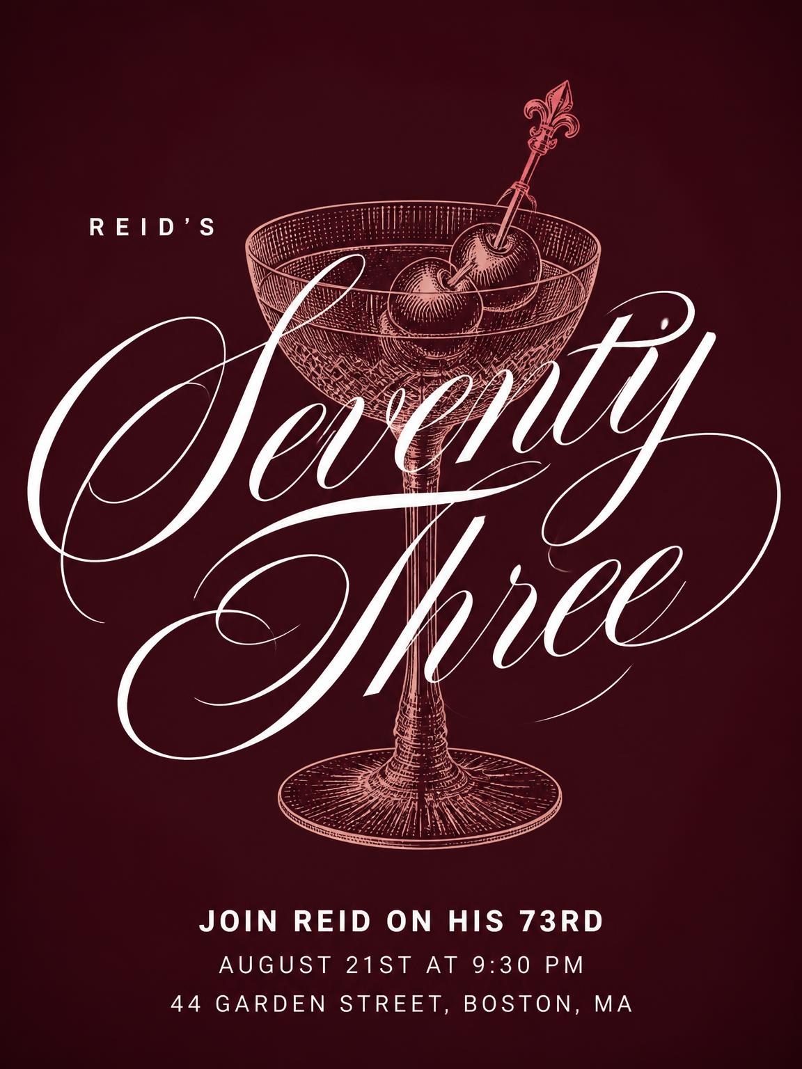 Burgundy Cocktail 73rd Birthday Invitation
