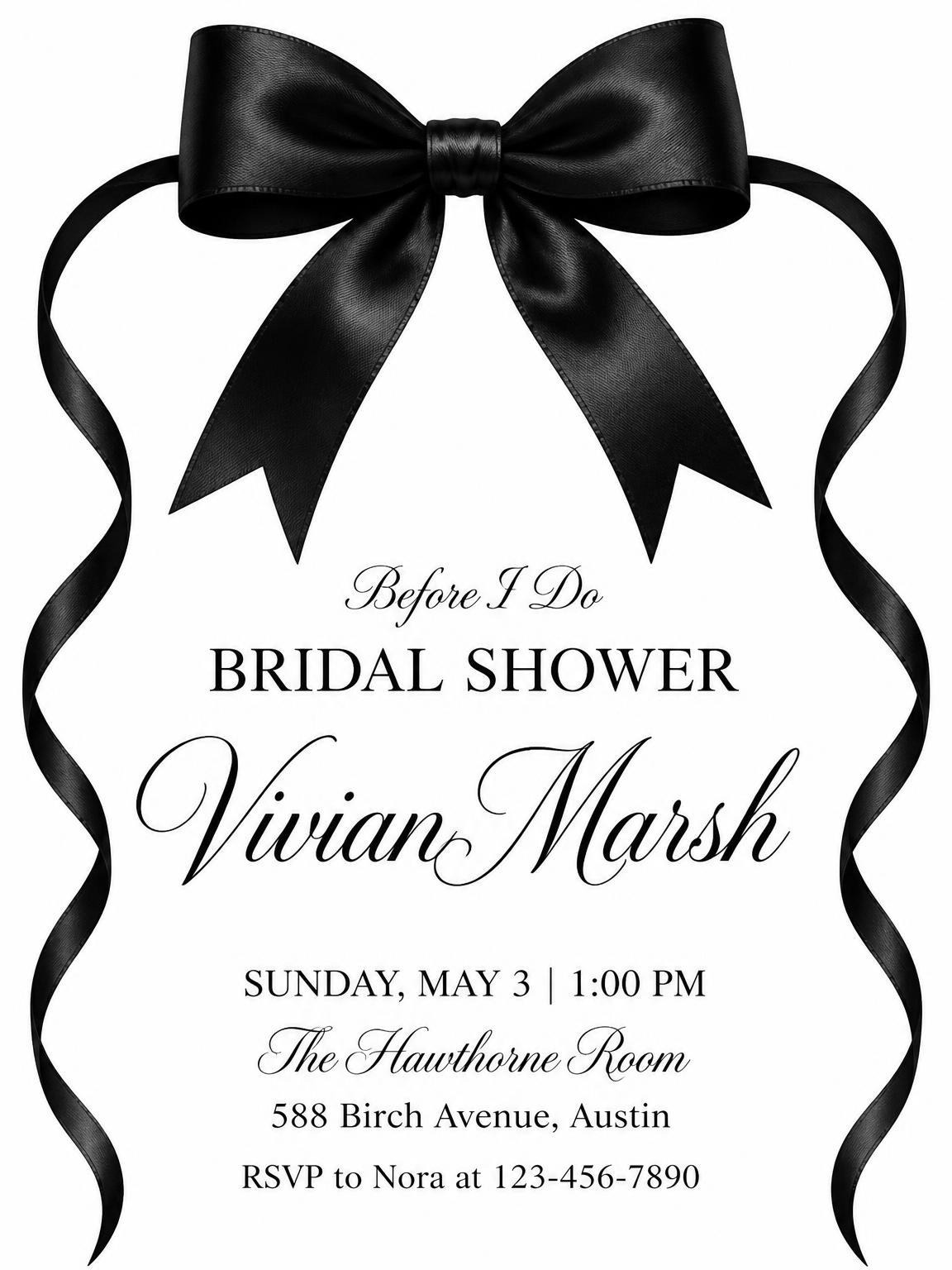 Black Satin Bow Bridal Shower