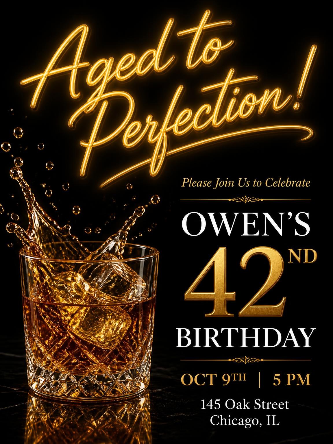 Whiskey Rocks 42nd Birthday Invitation