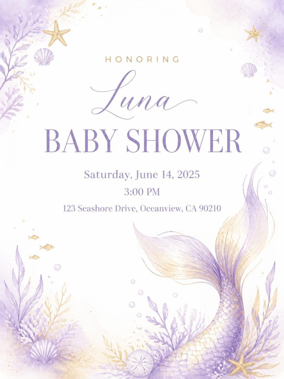 Lavender Watercolor Mermaid Baby Shower