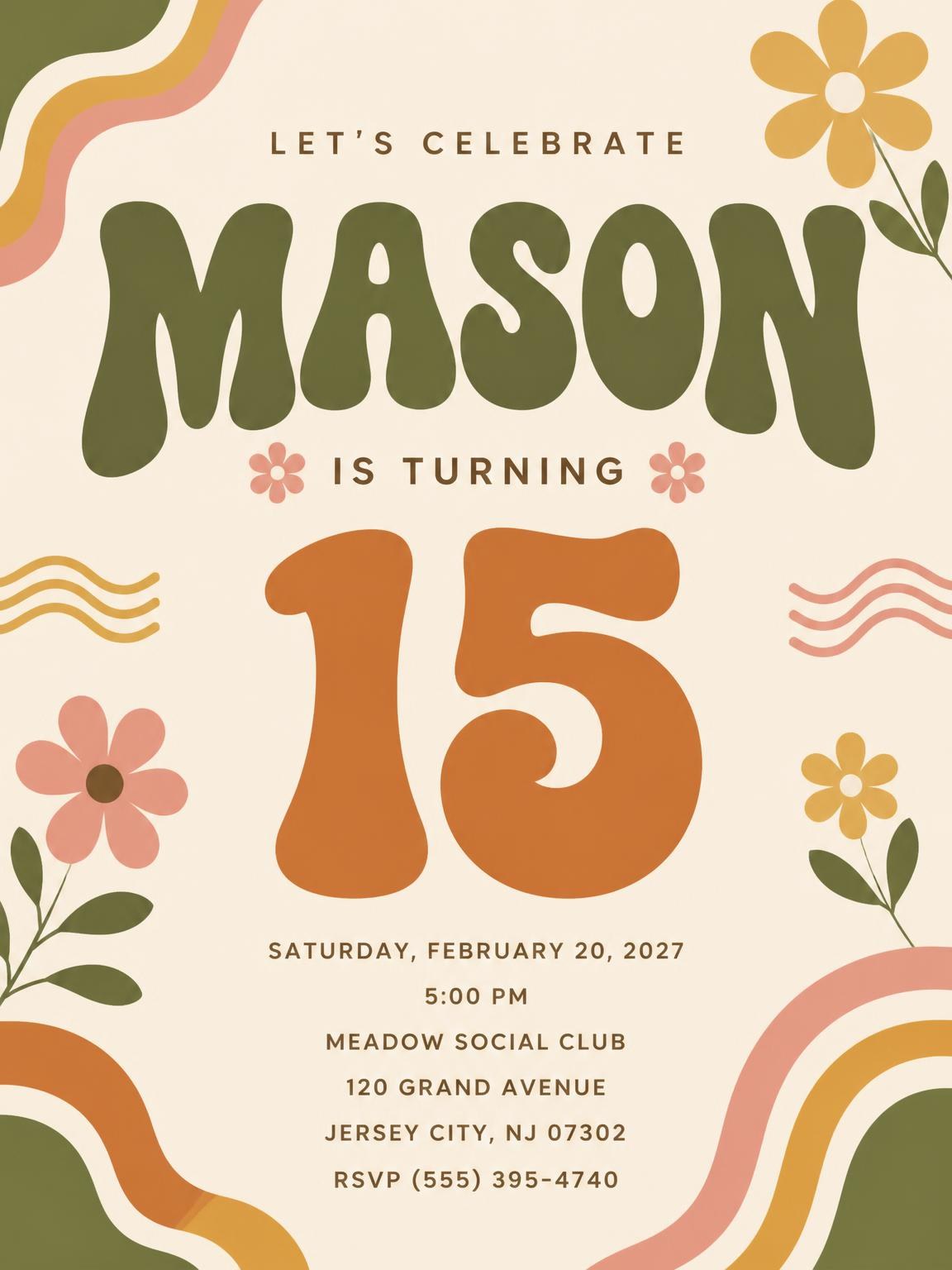 Groovy Retro 15th Birthday Invitation