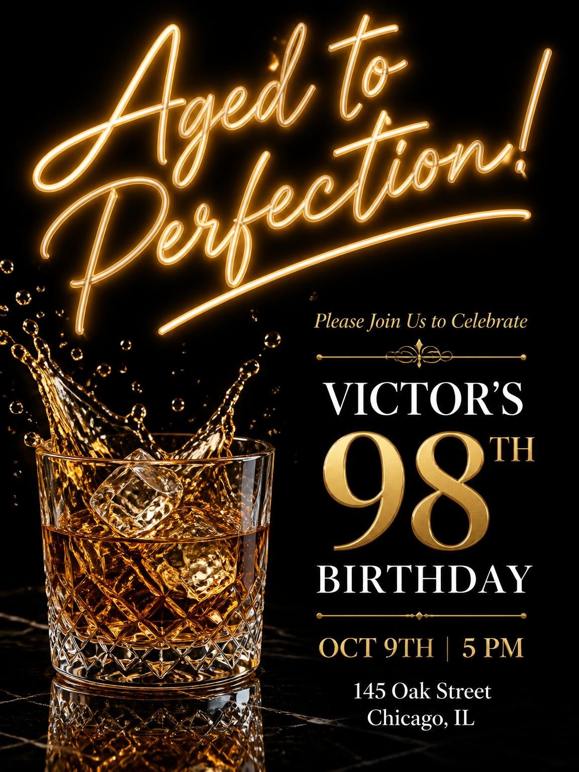 Crystal Whiskey 98th Birthday Invitation