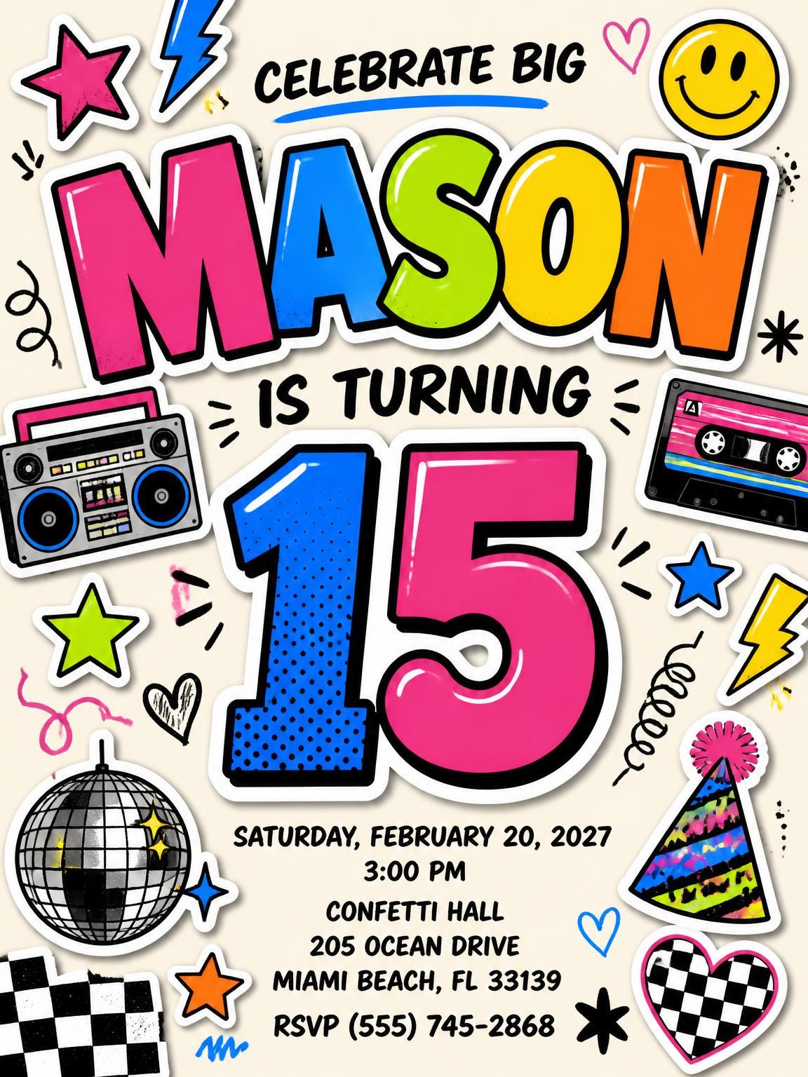 Sticker Pop 15th Birthday Invitation