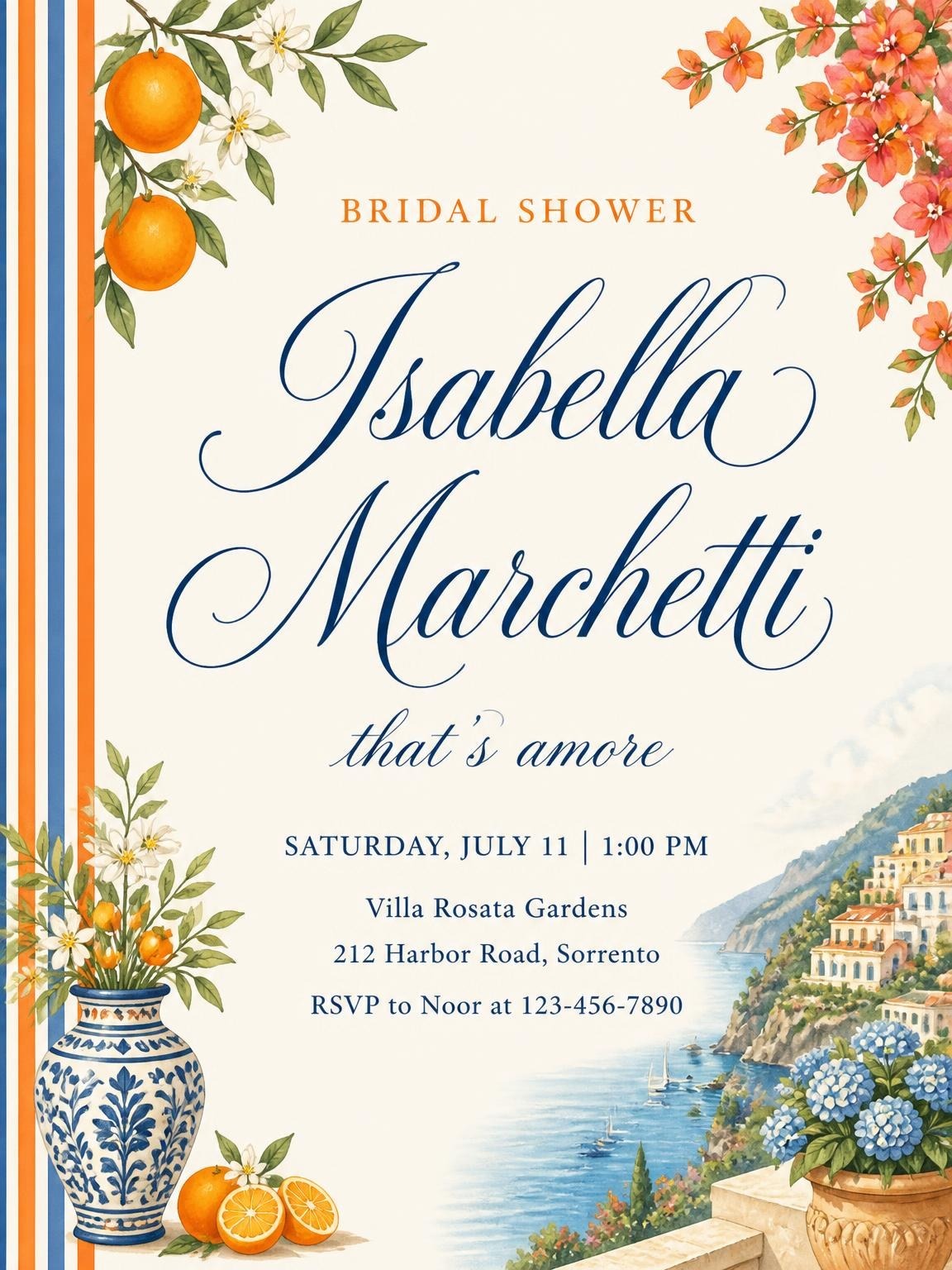 Watercolor Citrus Amalfi Coast Bridal Shower