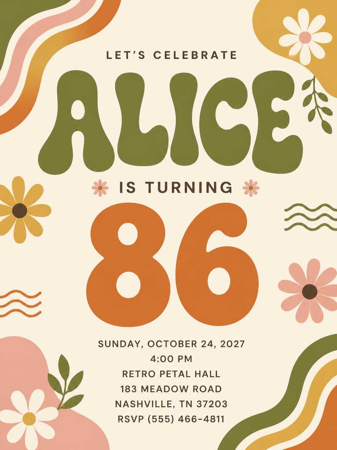 Groovy Retro 86th Birthday Invitation