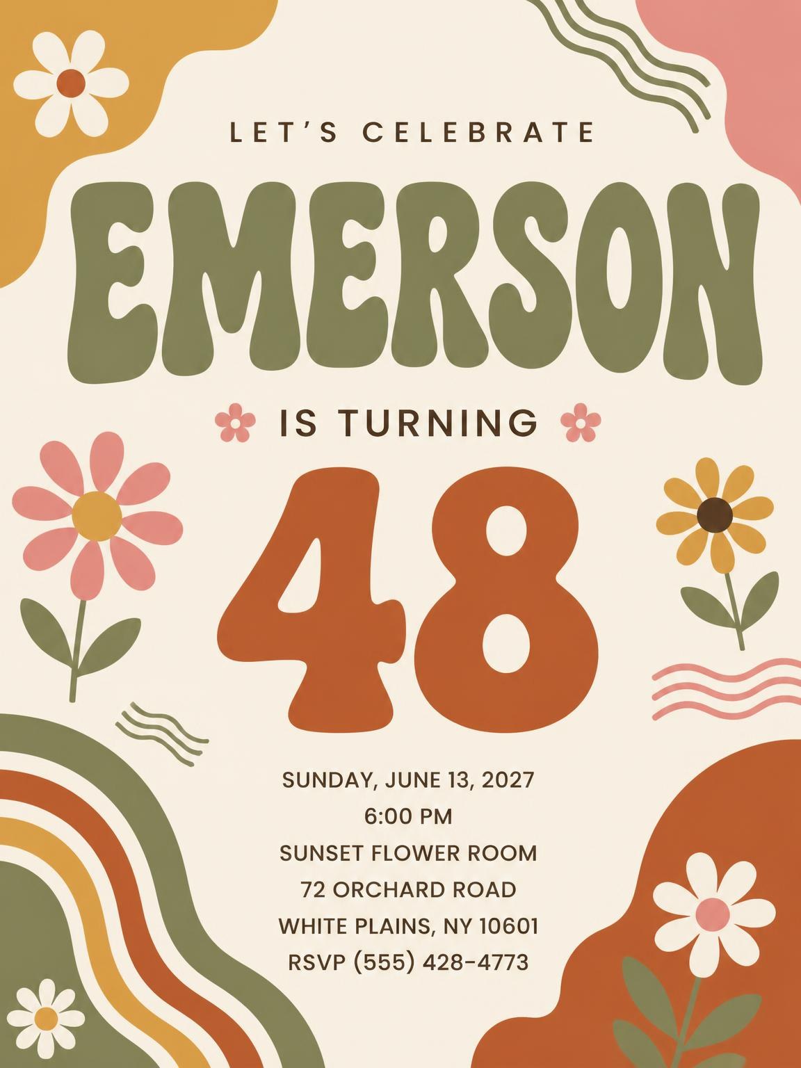 Groovy Retro 48th Birthday Invitation