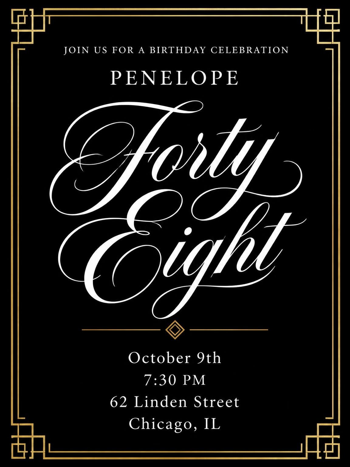 Art Deco 48th Birthday Invitation