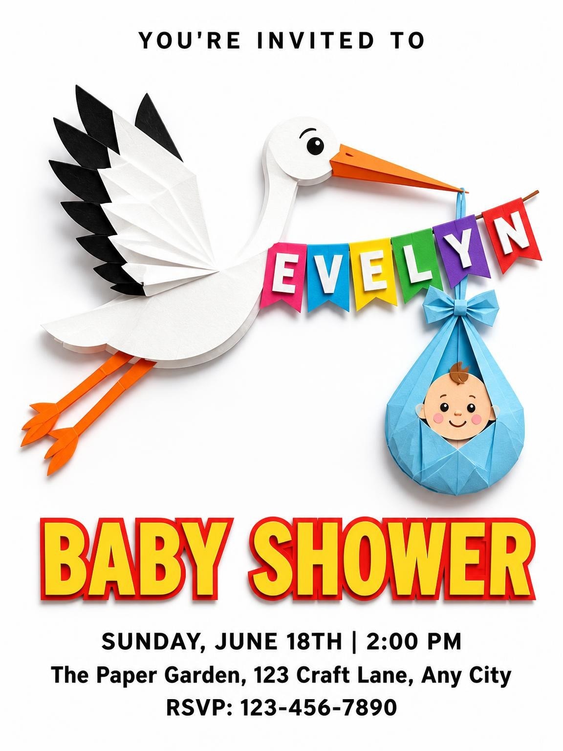 Paper-Cut Stork Multi-Color Baby Shower