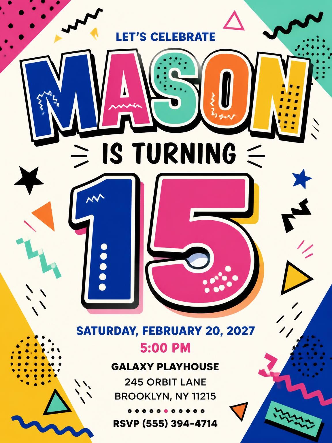 Memphis Pop 15th Birthday Invitation