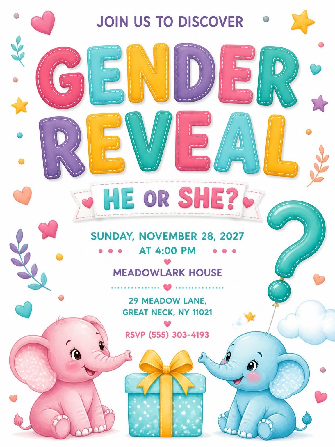 Baby Elephants Gender Reveal Invitation