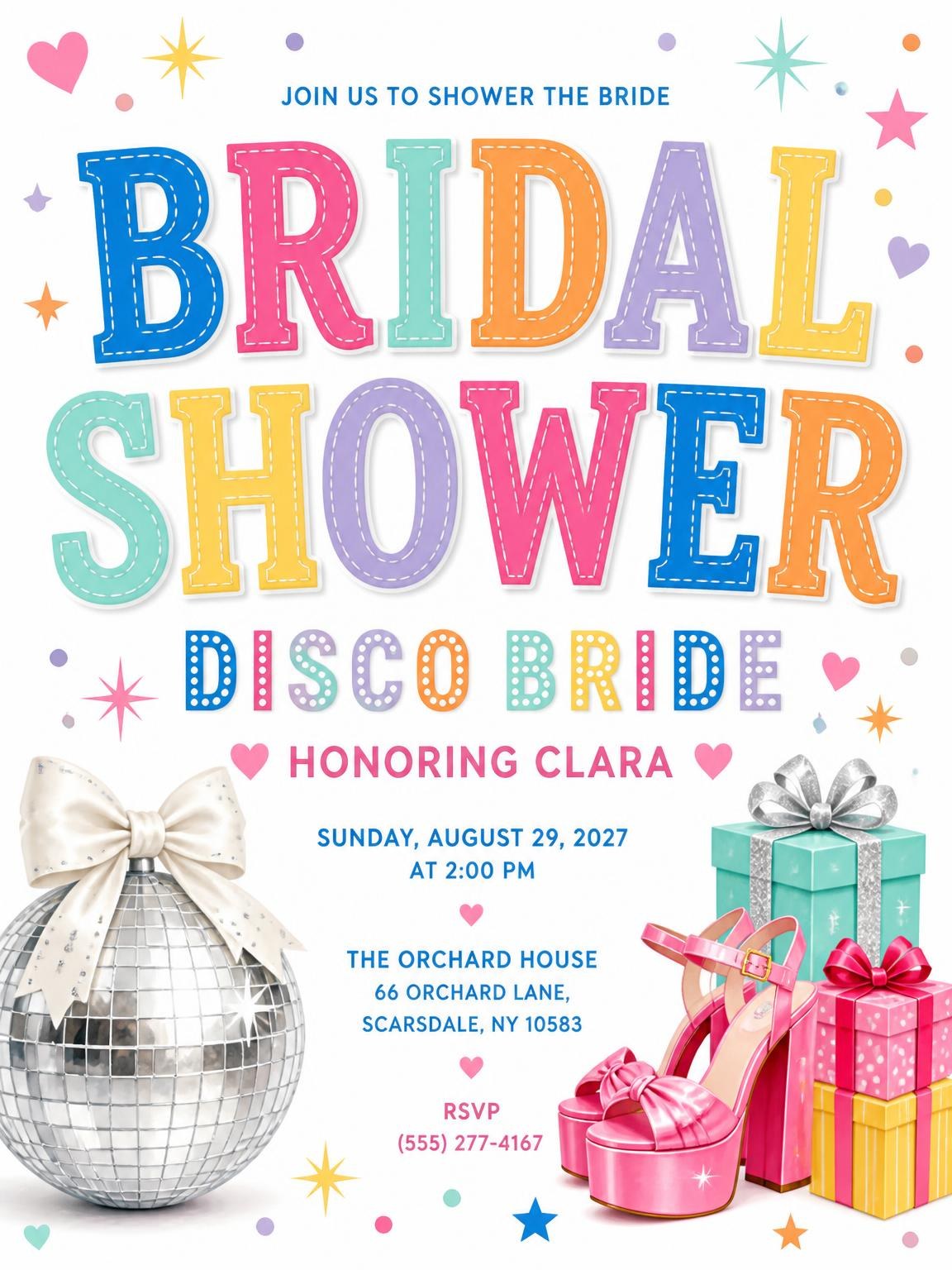 Silver Disco Bridal Shower Invitation