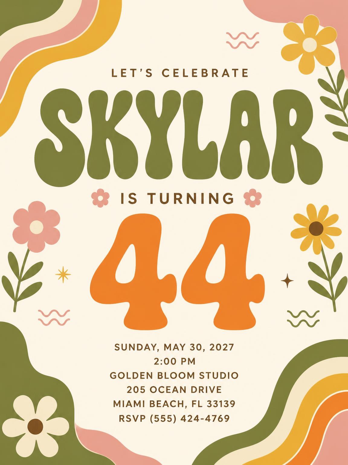 Groovy Retro 44th Birthday Invitation