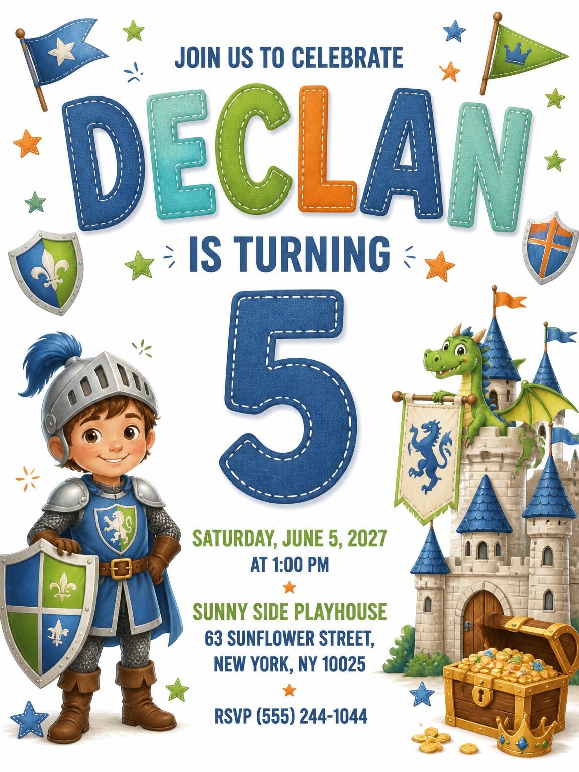Medieval Castle 5th Birthday Invitation