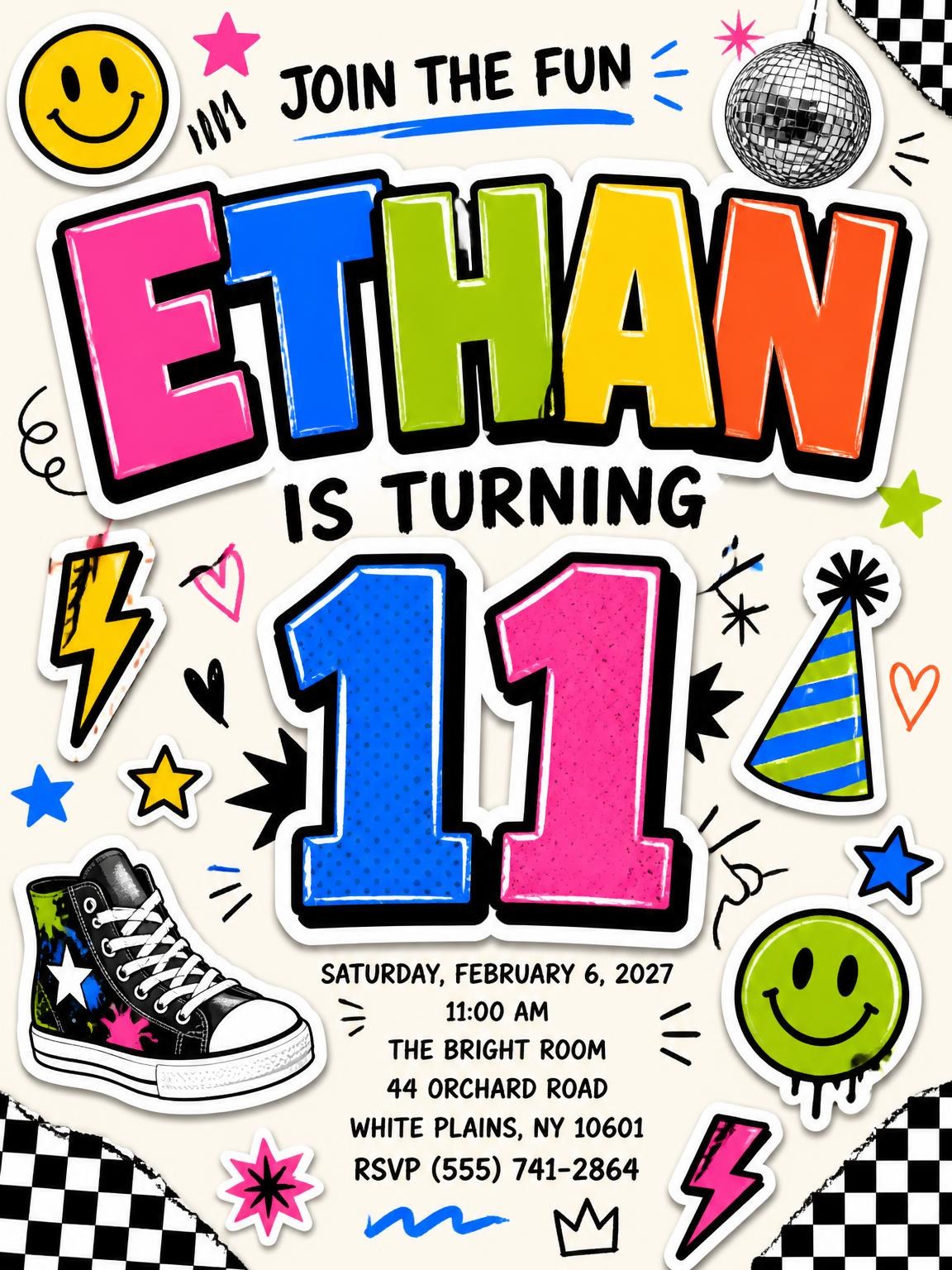 Sticker Pop 11th Birthday Invitation