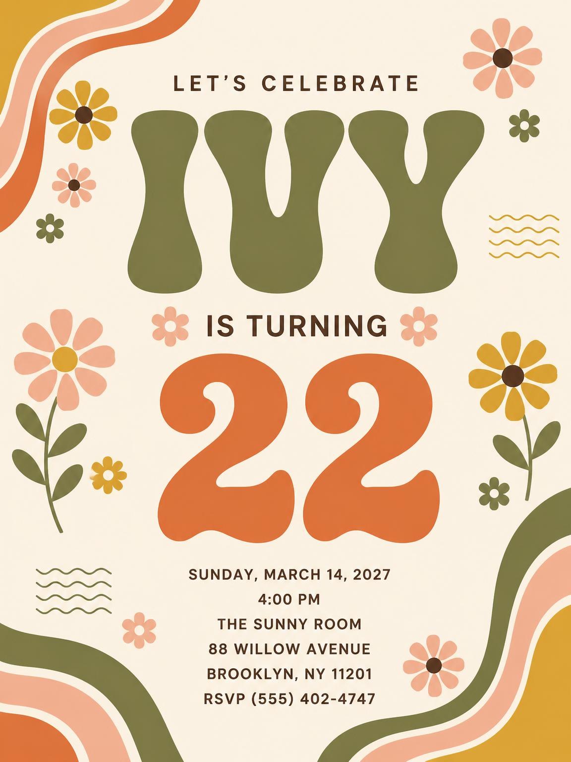 Groovy Retro 22nd Birthday Invitation