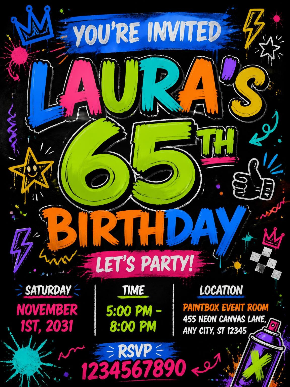 Graffiti Street Art 65th Birthday Invitation