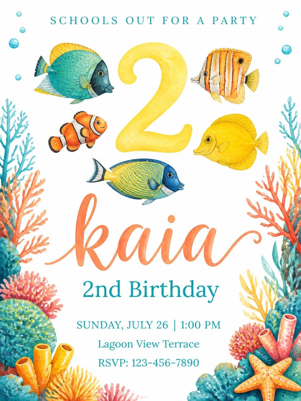 Watercolor Tropical Fish 2nd Birthday