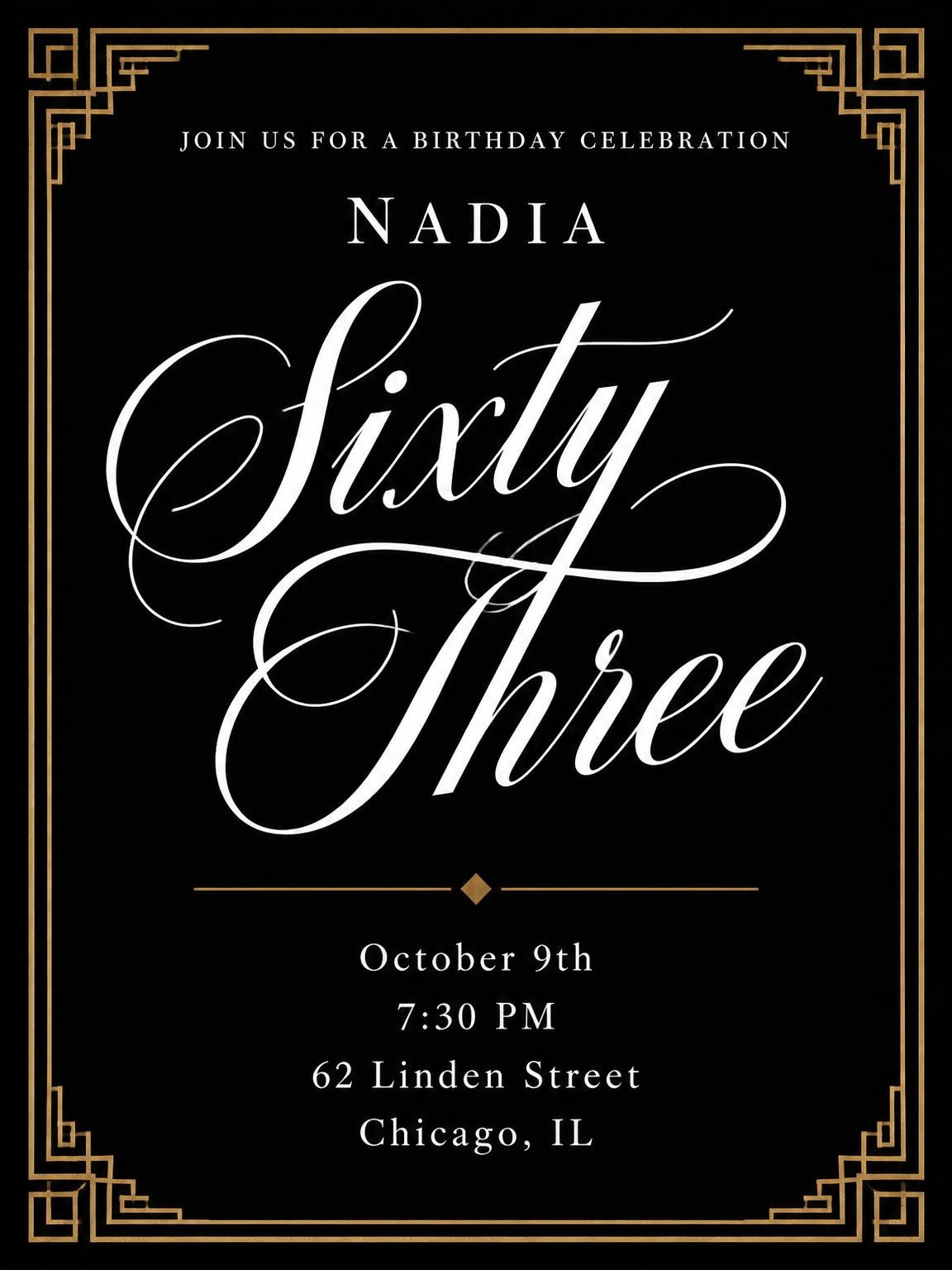 Art Deco 63rd Birthday Invitation