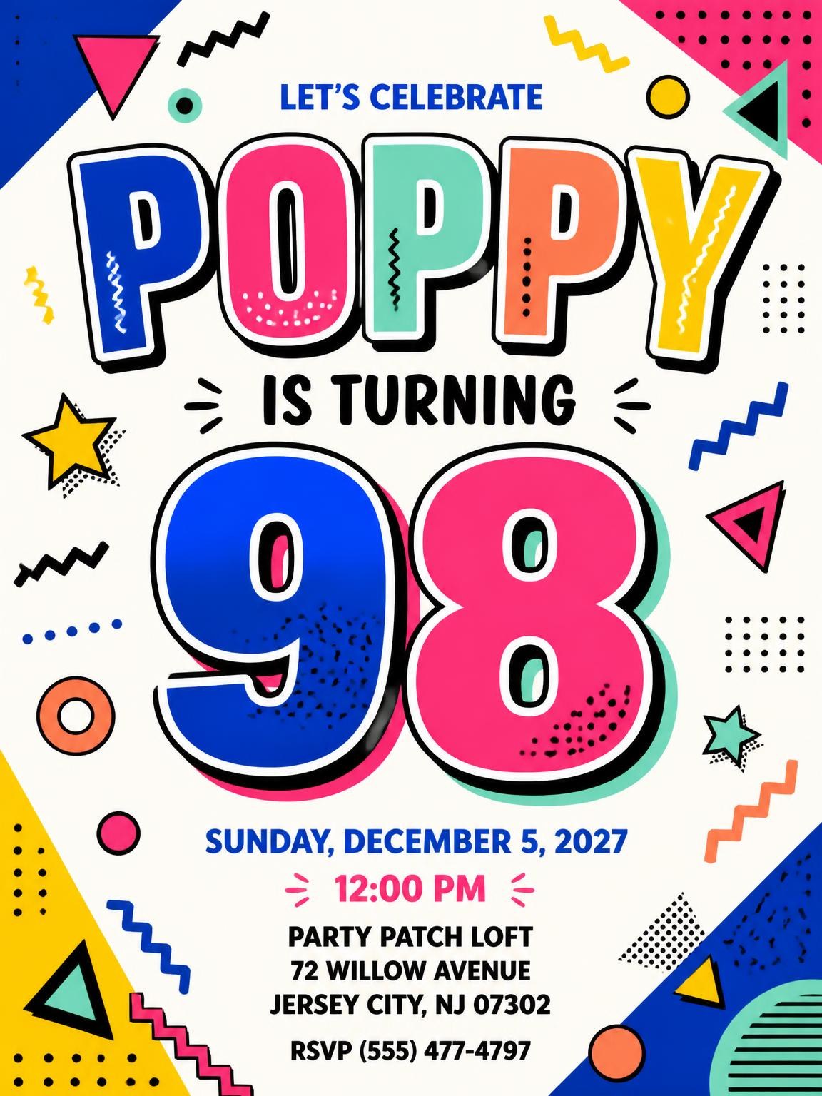 Memphis Pop 98th Birthday Invitation