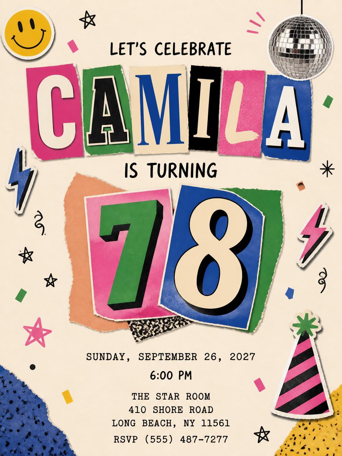 Retro Paper Collage 78th Birthday Invitation