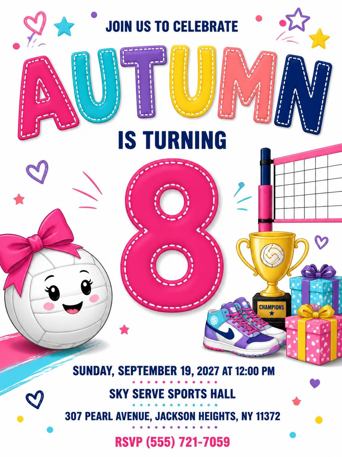 Net Post Stitched 8th Birthday Invitation