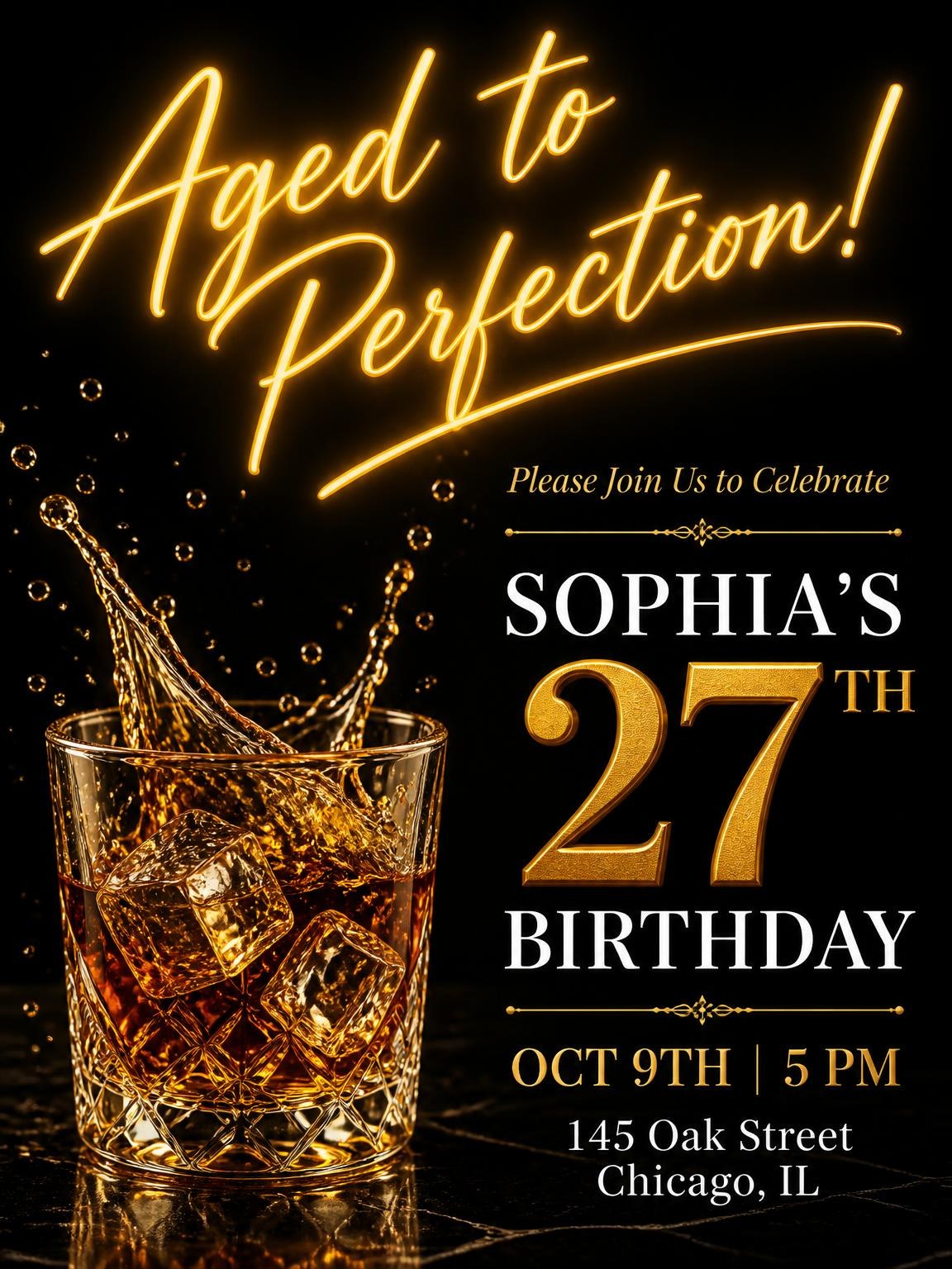 Neon Tube 27th Birthday Invitation