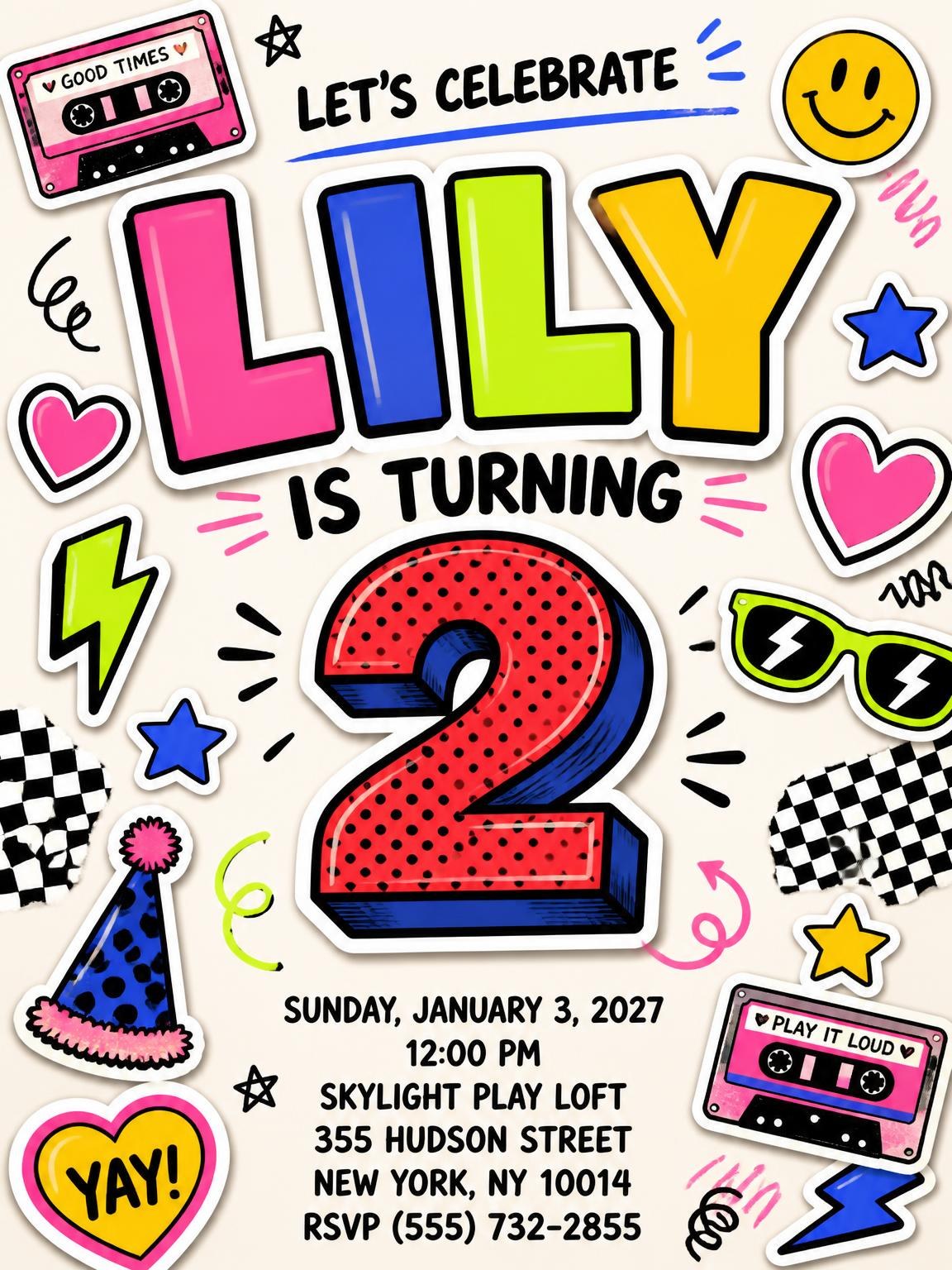 Sticker Pop 2nd Birthday Invitation