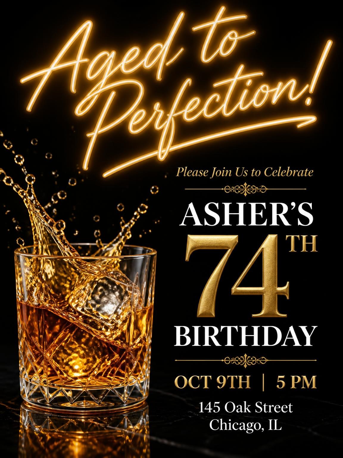 Crystal Whiskey 74th Birthday Invitation