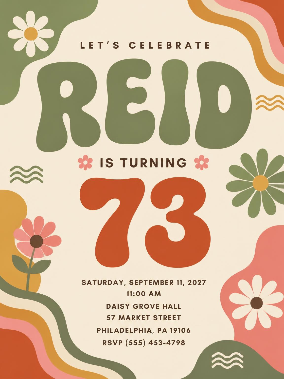 Groovy Retro 73rd Birthday Invitation