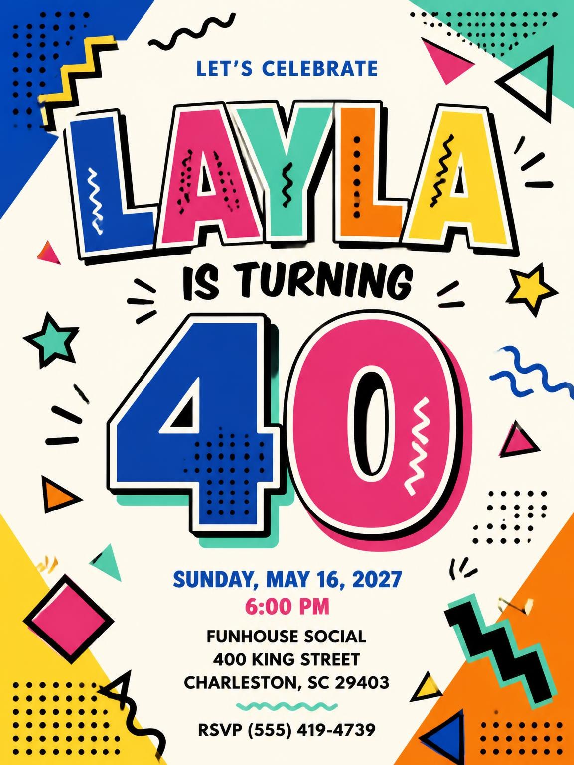 Memphis Pop 40th Birthday Invitation