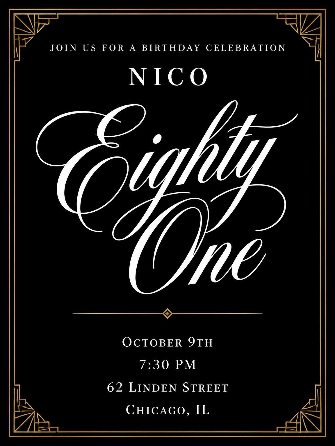 Art Deco 81st Birthday Invitation
