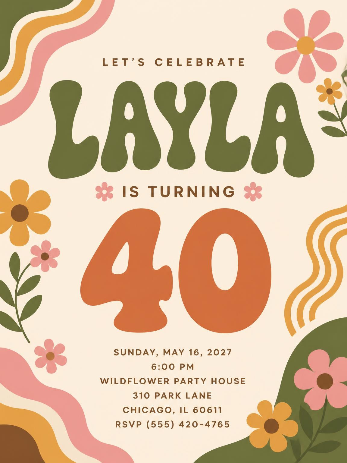Groovy Retro 40th Birthday Invitation