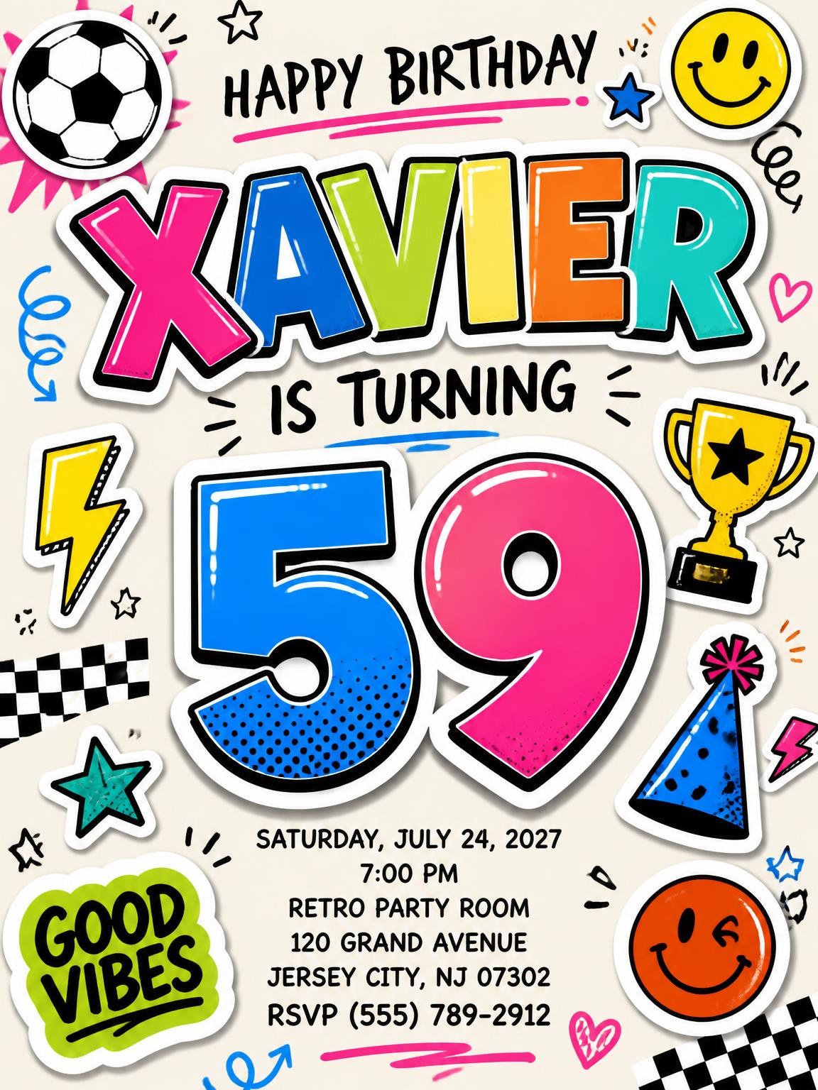 Sticker Pop 59th Birthday Invitation