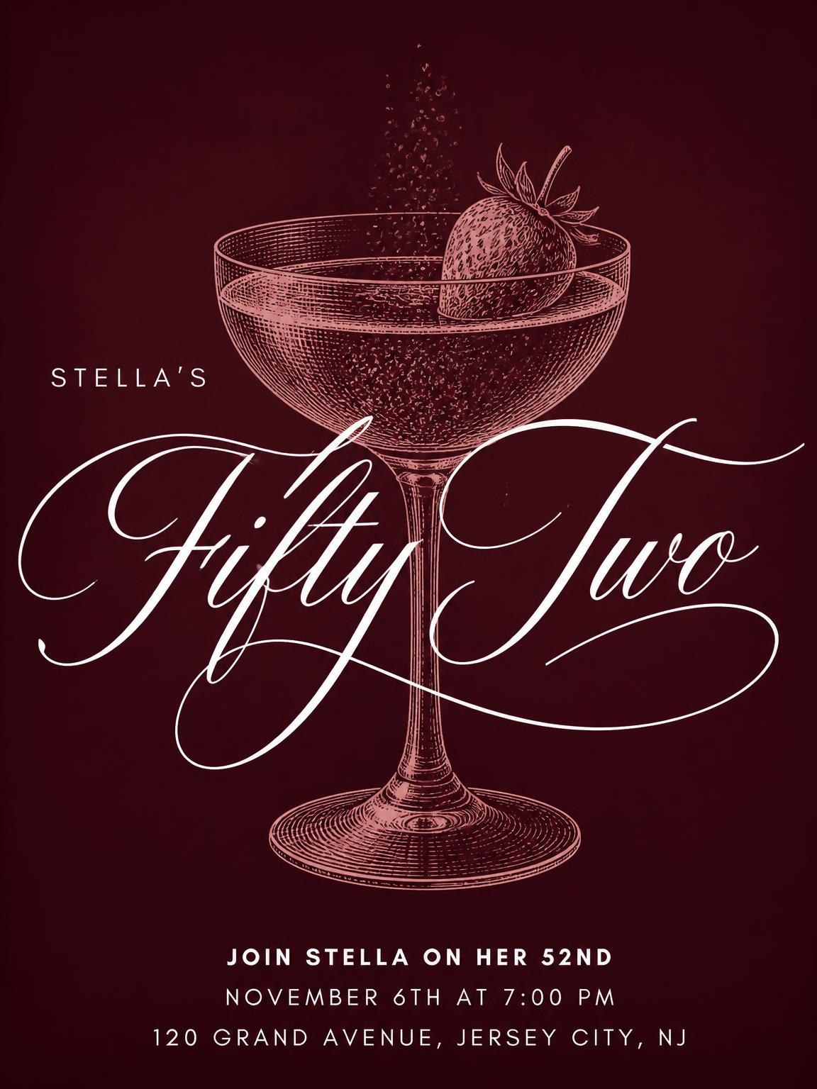 Burgundy Cocktail 52nd Birthday Invitation