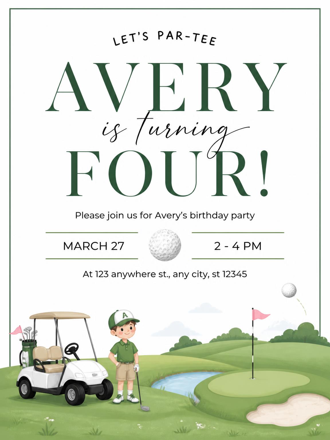 Little Golfer Par-Tee 4th Birthday Invitation