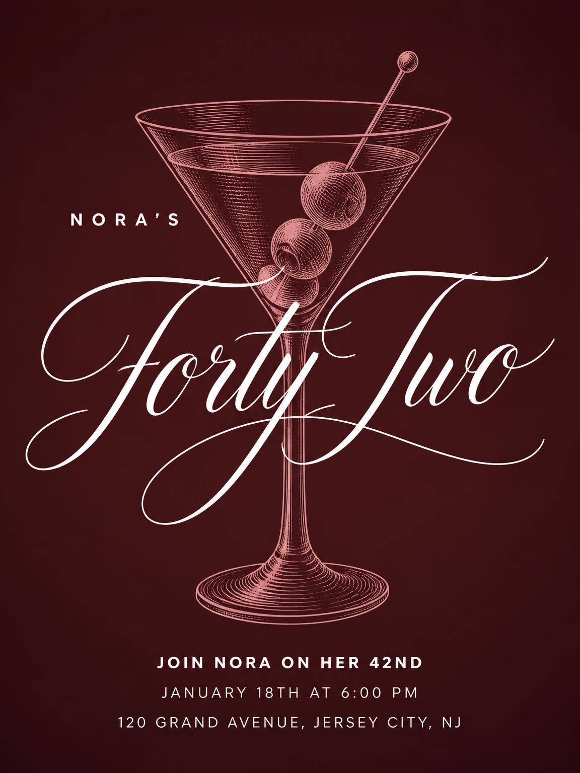 Burgundy Cocktail 42nd Birthday Invitation