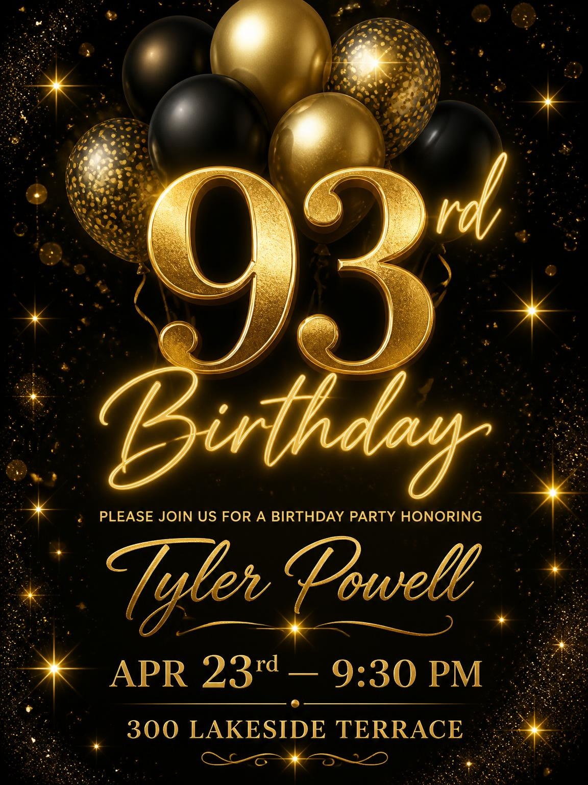 Black and Gold Balloon 93rd Birthday