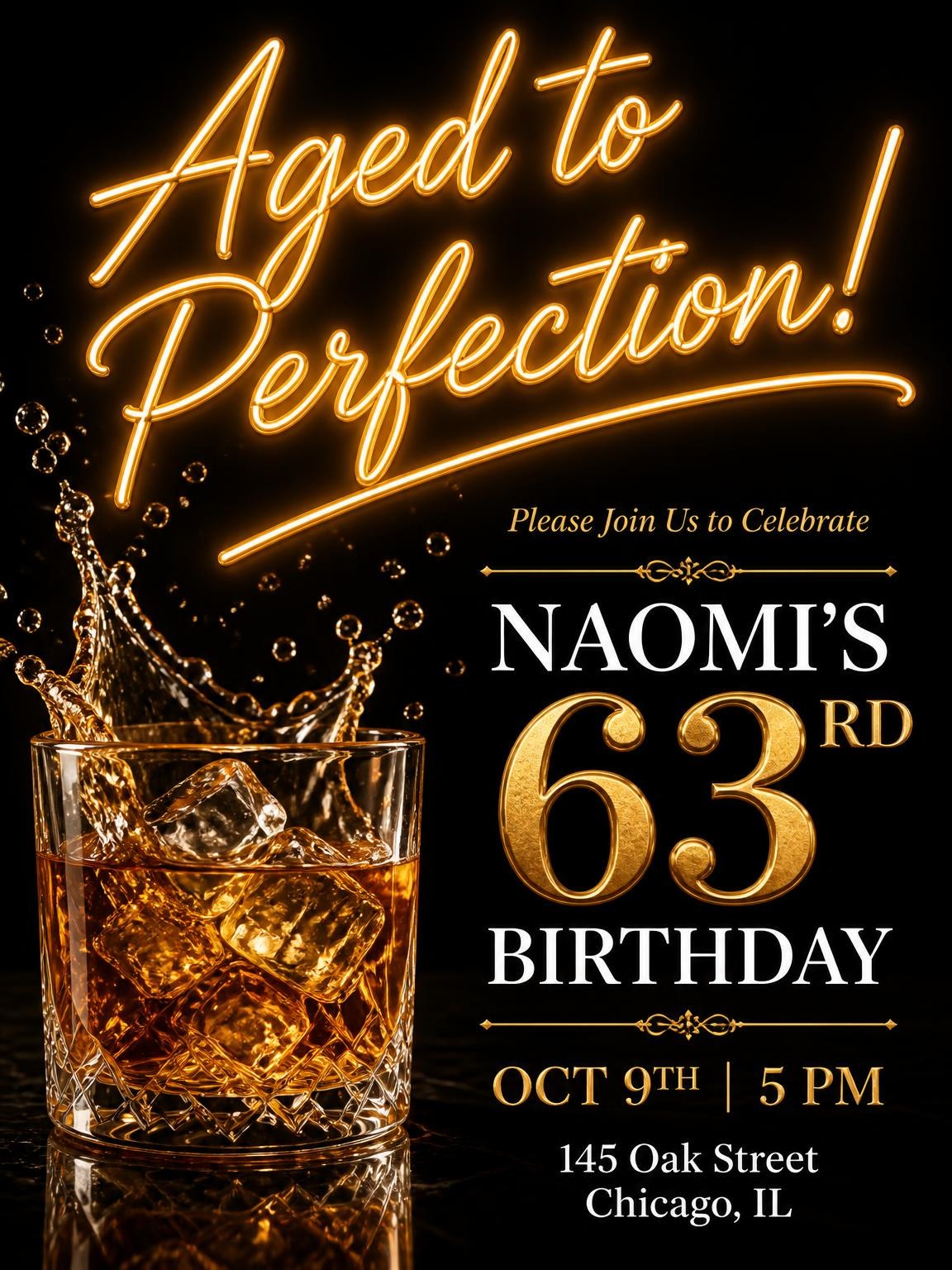 Whiskey Rocks 63rd Birthday Invitation