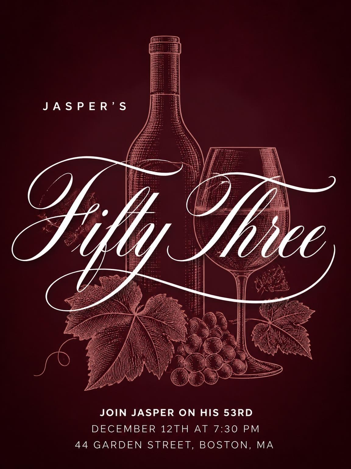Burgundy Cocktail 53rd Birthday Invitation