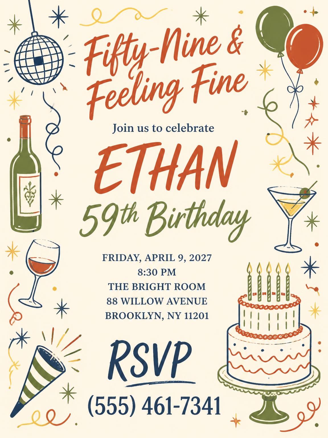 Retro Doodle 59th Birthday Invitation