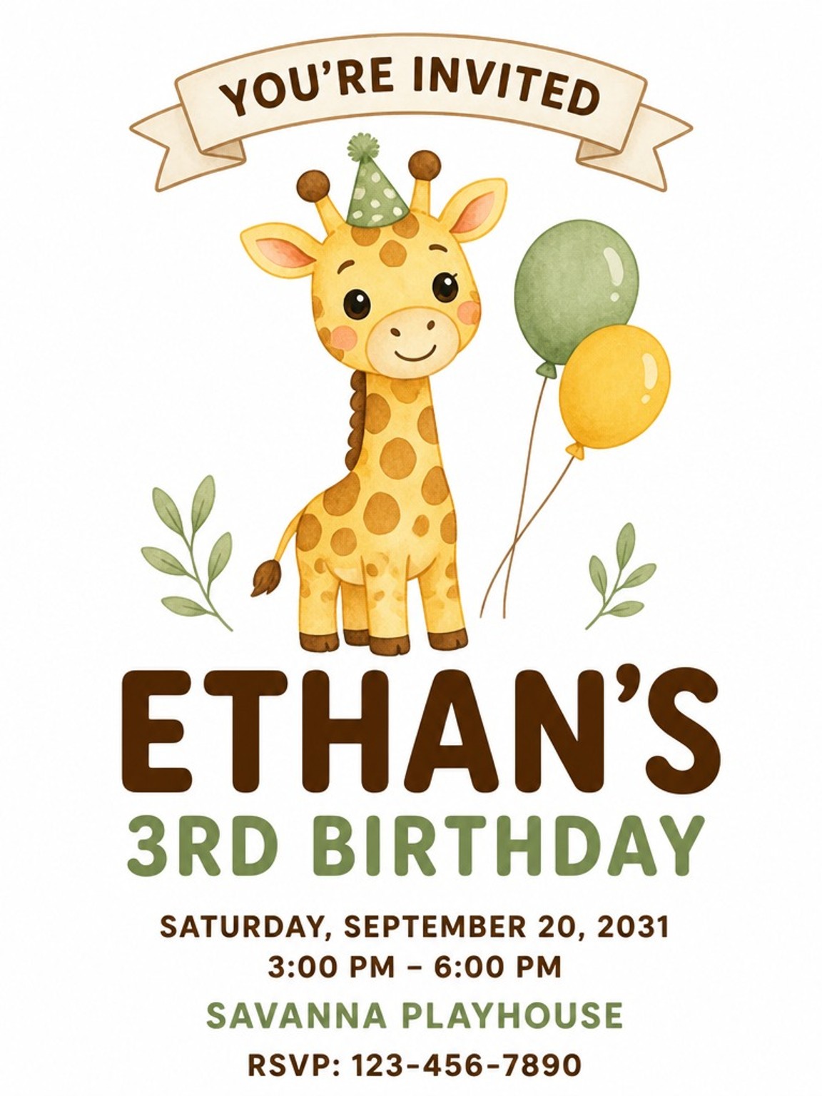 Safari Giraffe 3rd Birthday