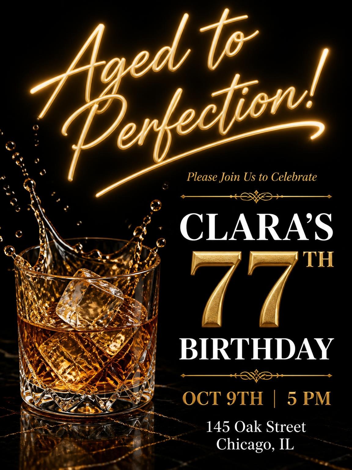 Whiskey Tumbler 77th Birthday Invitation