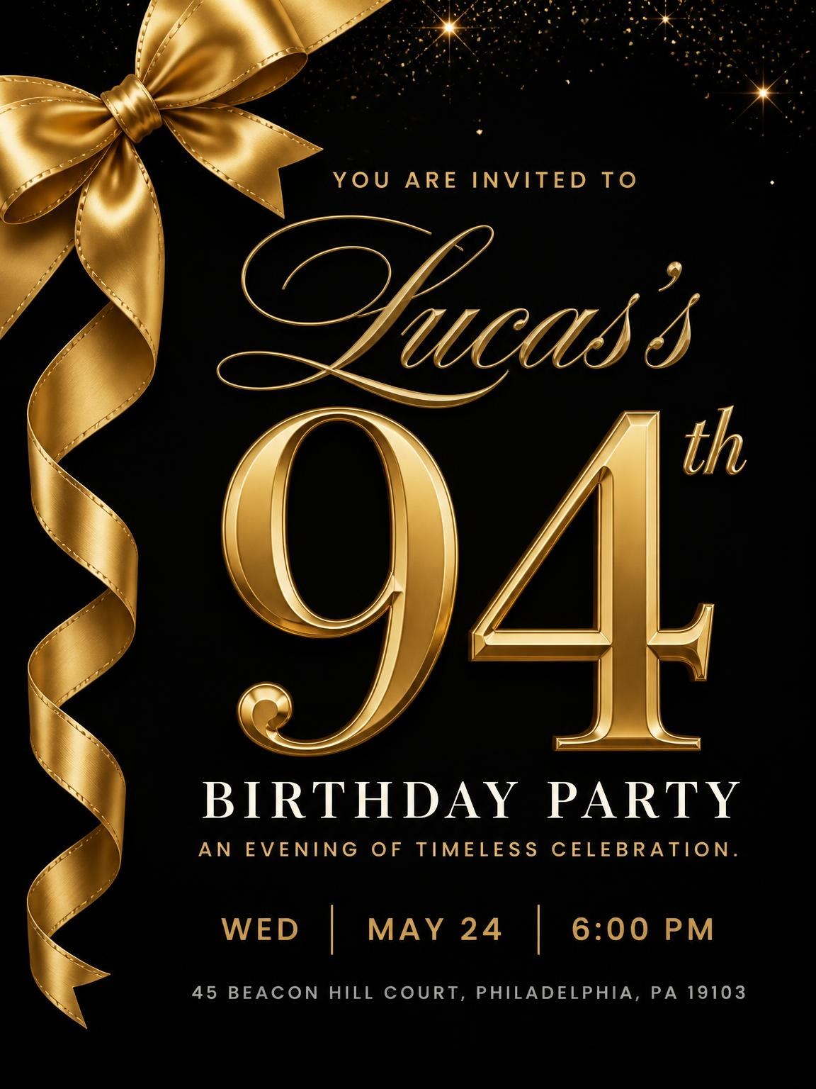 Black and Gold Ribbon 94th Birthday