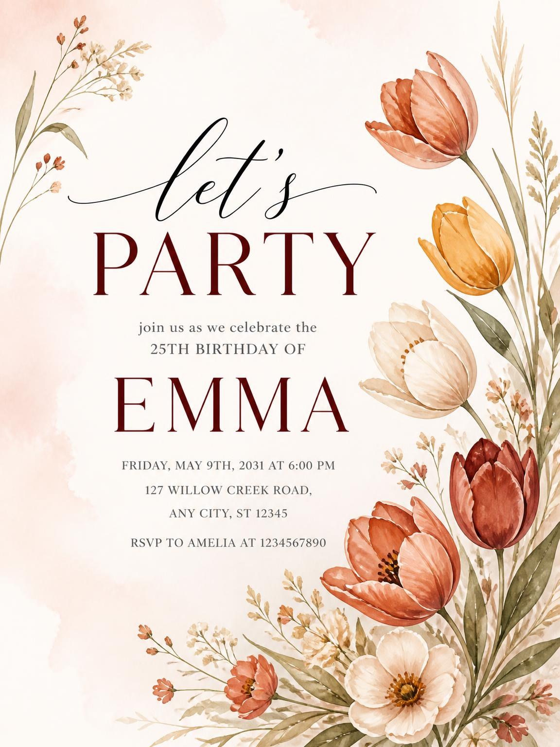 Botanical Bouquet 25th Birthday Invitation