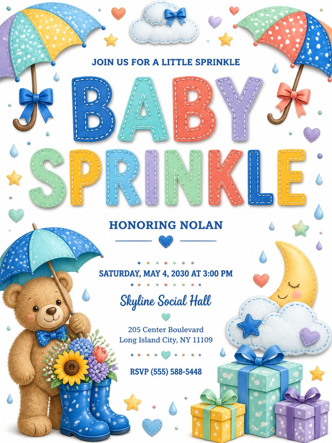 Umbrellas Clouds Baby Shower Invitation