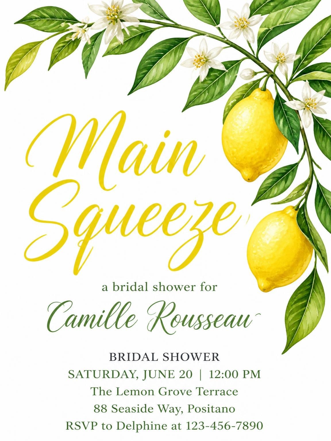 Watercolor Lemon Branch Bridal Shower