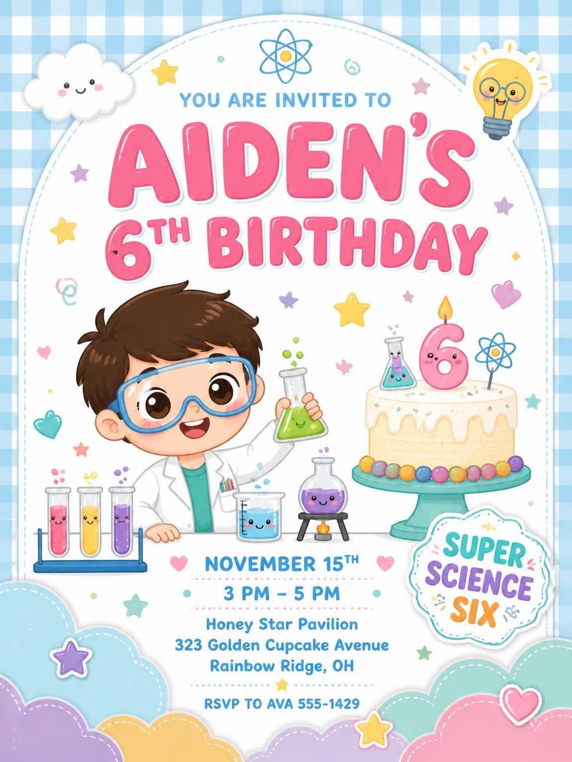 Science Glassware 6th Birthday Invitation