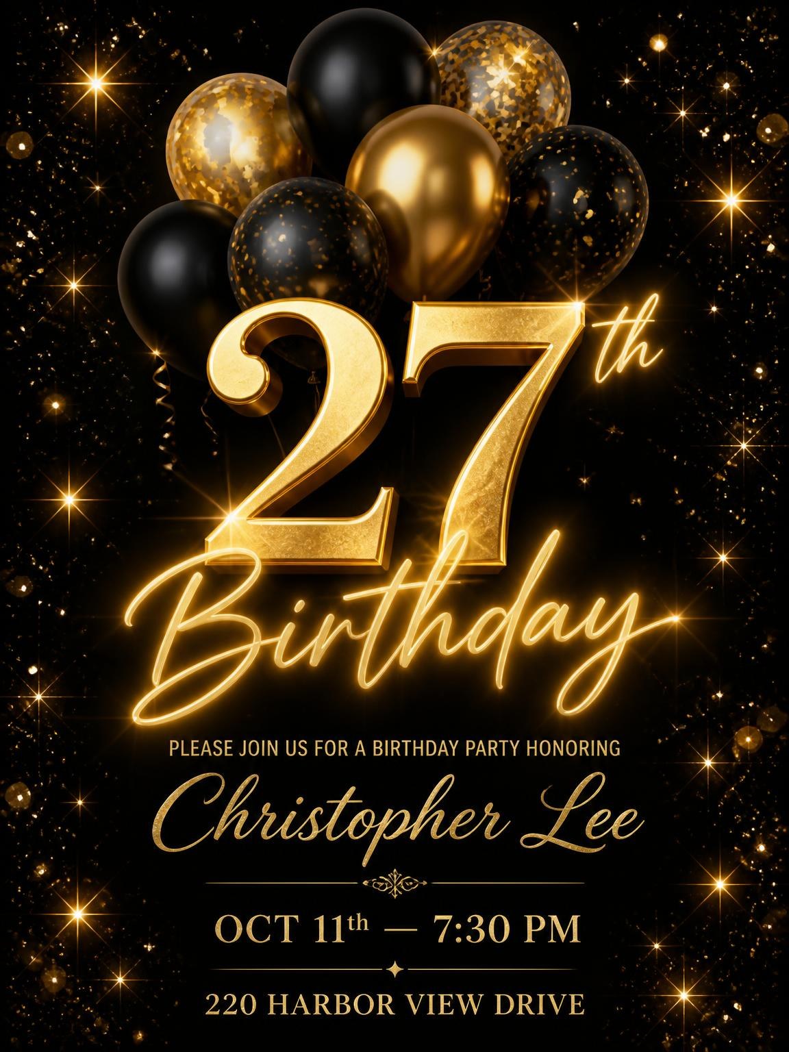 Black and Gold Balloon 27th Birthday