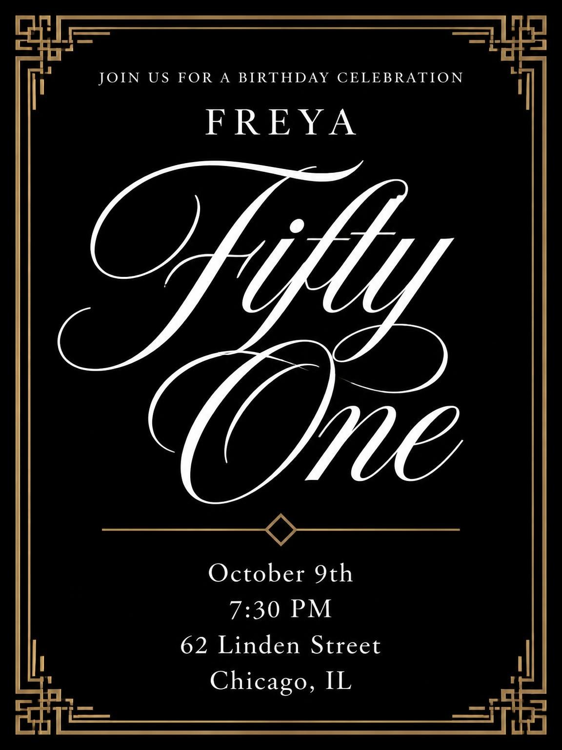 Art Deco 51st Birthday Invitation